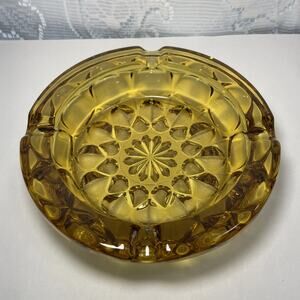 Vintage Ashtray Anchor Hocking Heavy Yellow Amber MCM 1970s Large 6"